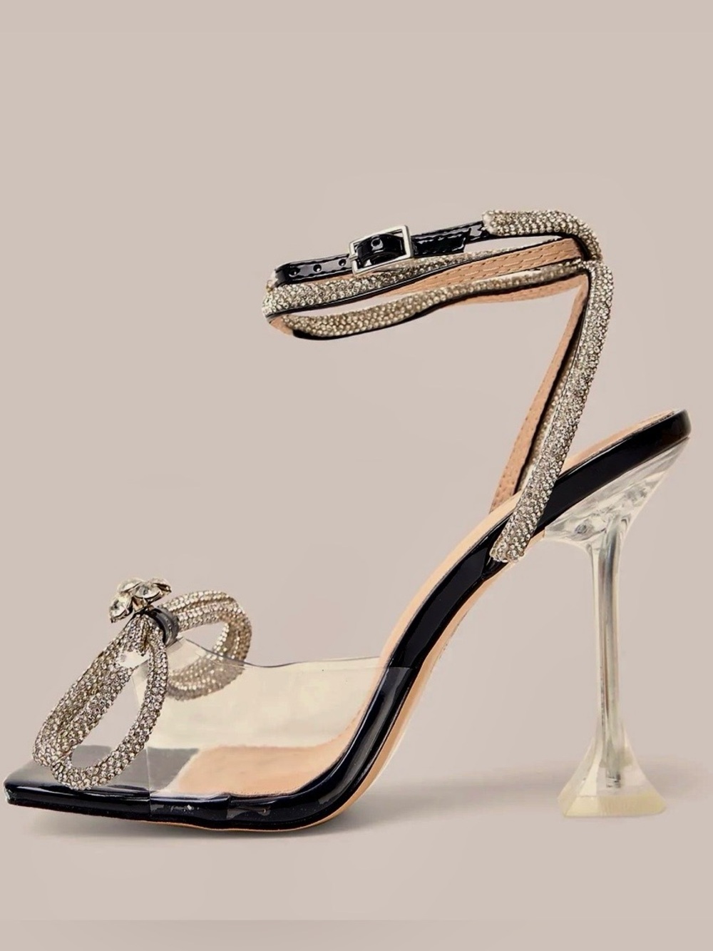 Public Desire Clear Crystal Strap Stiletto Heels - Silver & Black